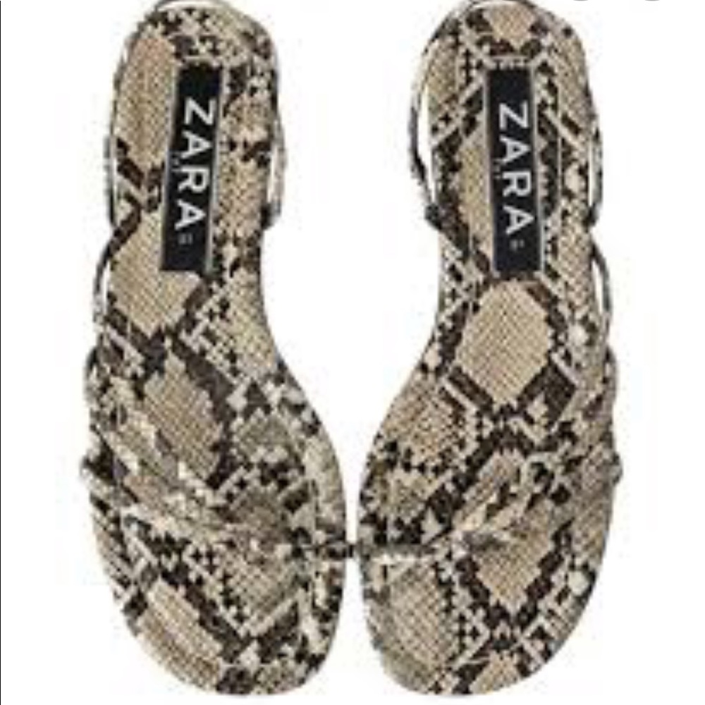 Zara Snakeskin Slingback Flat Sandal